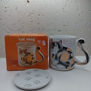 Vintage Stoneware Cat Mug w/Lid 10 Oz New Old Stock